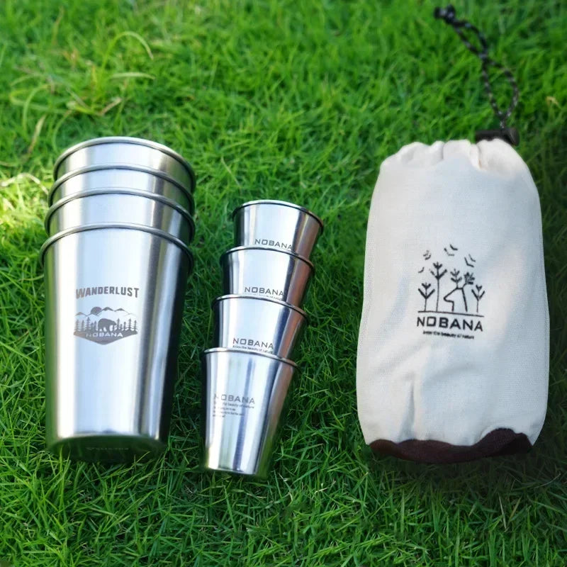 4/6/8PCS Outdoor 304 Stainless Steel Cup Set Camping Camping Portable Water Cup for Travel Coffee Picnic Barbecue Beer