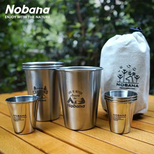 4/6/8PCS Outdoor 304 Stainless Steel Cup Set Camping Camping Portable Water Cup for Travel Coffee Picnic Barbecue Beer