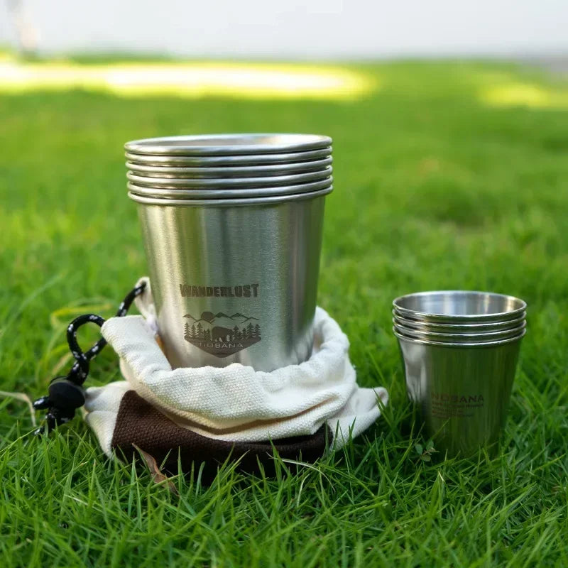 4/6/8PCS Outdoor 304 Stainless Steel Cup Set Camping Camping Portable Water Cup for Travel Coffee Picnic Barbecue Beer